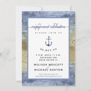 Invitation Aquarelle bleu or #Parti d'engagement nautique