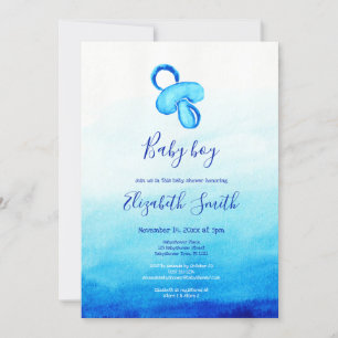 Invitation Aquarelle bleu pacifier bébé douche
