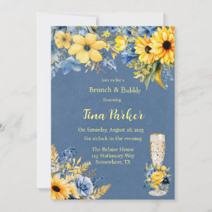 Invitation Aquarelle bleu Peony jaune Brunch et bulle