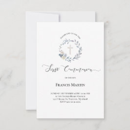 Invitation aquarelle bleu poussiéreux en couronne de fer Prem