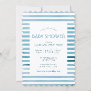 Invitation Aquarelle Bleu Rayures Baby shower simple