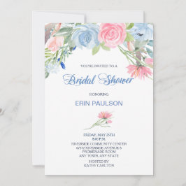 Invitation Aquarelle bleu rose Fête des mariées Floral Invita