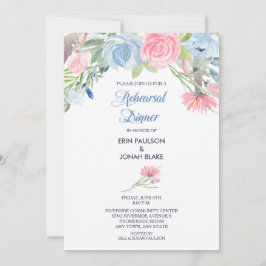 Invitation Aquarelle Bleu rose Floral Dîner de répétition