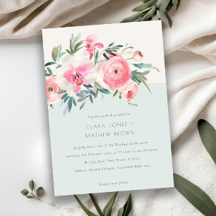 Invitation Aquarelle bleu rose orchidée Mariage floral