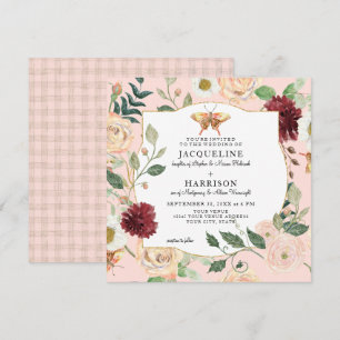 Invitation Aquarelle Bleu rose Rose corail rose