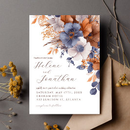 Invitation Aquarelle bleu rouille Dusty Floral Mariage élégan