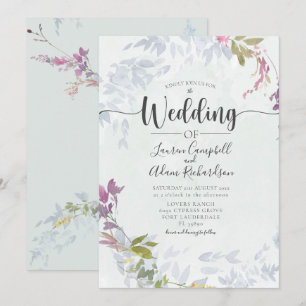 Invitation Aquarelle bleu rouille Mariage floral