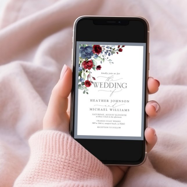 Invitation Aquarelle bleu roux bordeaux bleu foncé photo (Créateur téléchargé)