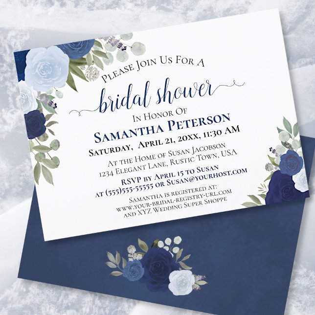 Invitation Aquarelle bleu rustique Floral Chic Fête des marié (Créateur téléchargé)