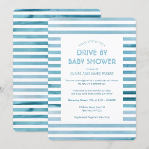 Invitation Aquarelle Bleu Stripes Drive Par Baby shower