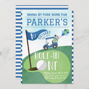 Invitation Aquarelle Bleu Trou En Un Golf 1er Anniversaire