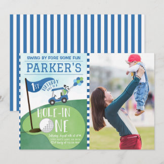 Invitation Aquarelle Bleu Trou En Un Golf 1er Anniversaire Ph
