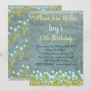 Invitation Aquarelle bleu Turquoise rustique