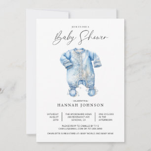 Invitation Aquarelle Bleu Vêtements de bébé Baby shower garço