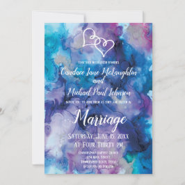 Invitation Aquarelle bleu violet double coeur Mariage Invit