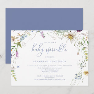 Invitation Aquarelle bleu Whimsical Fleur sauvage Baby Sprink