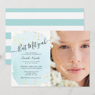 Invitation Aquarelle bleu x Bat mitzvah photo or