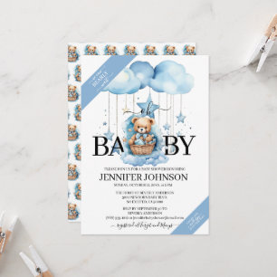 Invitation Aquarelle Bleue adorable Baby shower Ours En Teddy