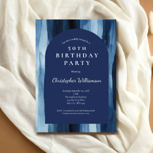 Invitation Aquarelle bleue Arc moderne homme 50e anniversaire