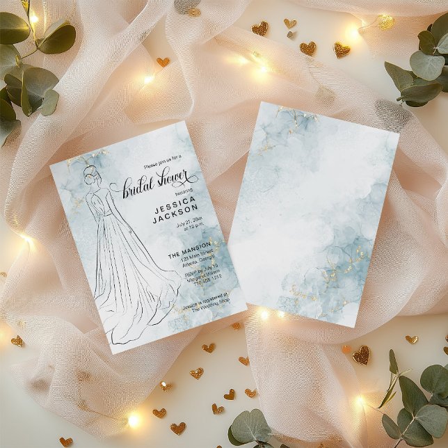 Invitation Aquarelle bleue avec Fête des mariées Parties scin (Créateur téléchargé)