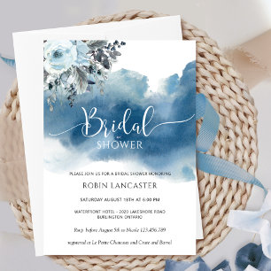 Invitation Aquarelle bleue avec shower/banquet floral de mari