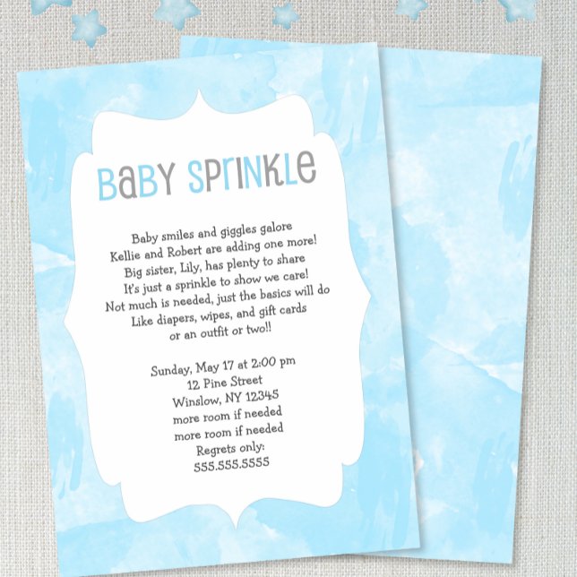 Invitation Aquarelle bleue Bébé arrosage / baby shower garçon (Créateur téléchargé)