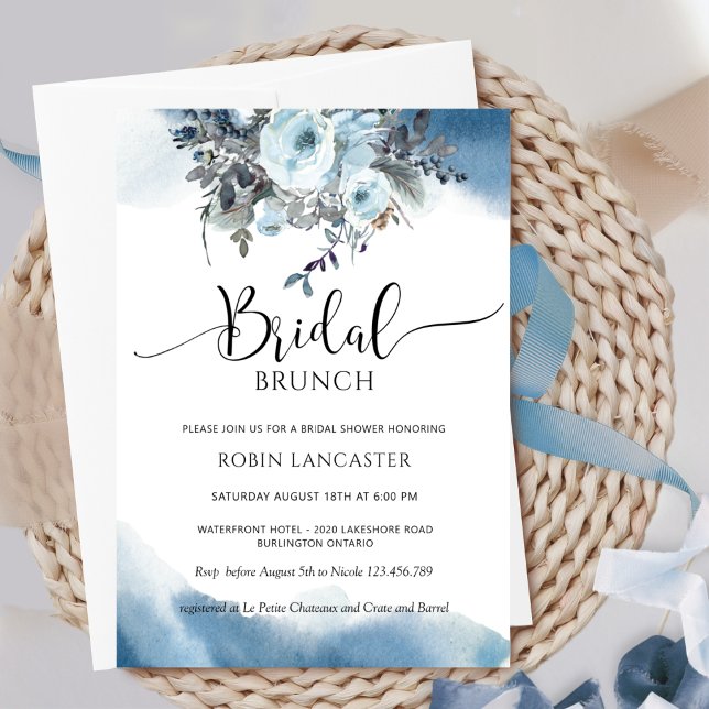 Invitation Aquarelle bleue, Bleu Floral Bridal Brunch/Douche (Créateur téléchargé)