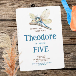 Invitation Aquarelle bleue Brown dragonfly Boy Anniversaire