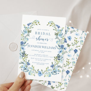 Invitation Aquarelle bleue courroie fleurie boho douche nupti