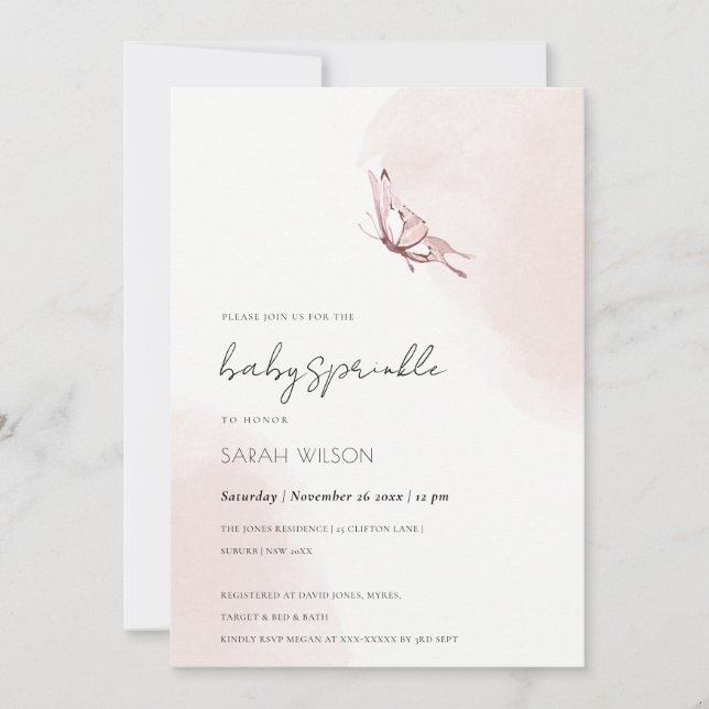 Invitation Aquarelle Bleue Cute Baby shower Papillon Invita (Devant)