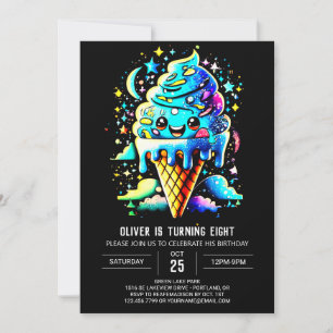 Invitation Aquarelle Bleue Cute Garçon Crème de glace Anniver