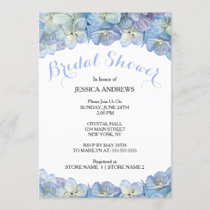 Invitation Aquarelle bleue d'hortensia de Fête de la mariée