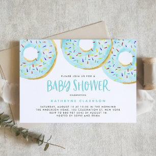 Invitation Aquarelle bleue Donuts arroser Baby shower garçon