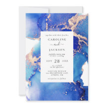 Aquarelle bleue et Mariage or