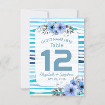 Aquarelle bleue Floral Mariage Lieu Numéro de tabl