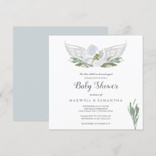 Invitation Aquarelle bleue Florals Angel Wings Baby shower