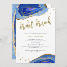 Invitation Aquarelle bleue Geode avec or| Brunch nuptial