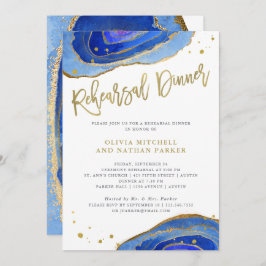 Invitation Aquarelle bleue Geode avec or| Dîner de répétition