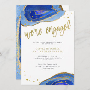 Invitation Aquarelle bleue Geode avec or Groupe d'engagement