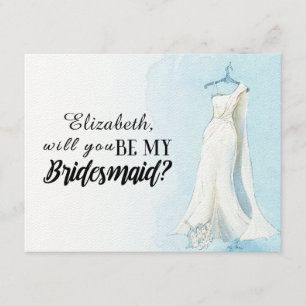 Invitation Aquarelle bleue Gown "Serez-vous ma demoiselle d'h