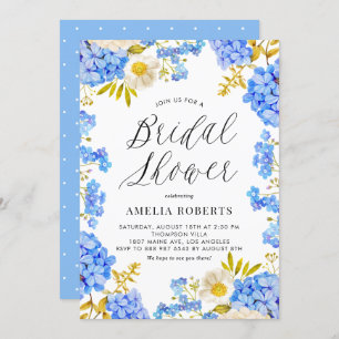 Invitation Aquarelle bleue Hydrangea Fête des mariées florale