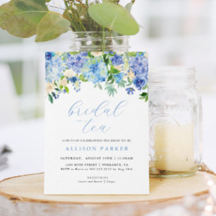 Invitation Aquarelle bleue Hydrangea Floral Thé nuptial