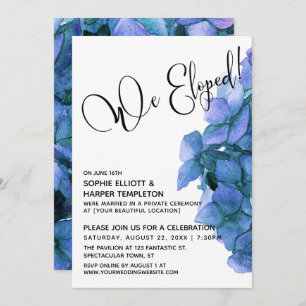 Invitation Aquarelle Bleue Hydrangea Nous Avons Elopé! Typogr