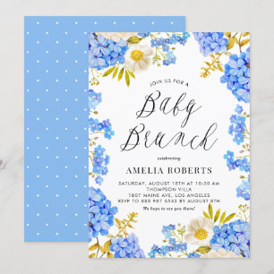 Invitation Aquarelle bleue Hydrangeas Floral Baby Brunch
