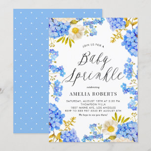Invitation Aquarelle bleue Hydrangeas Floral Baby Sprinkel