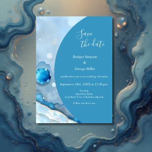 Invitation Aquarelle bleue luxueuse Abstraite Pearlescent