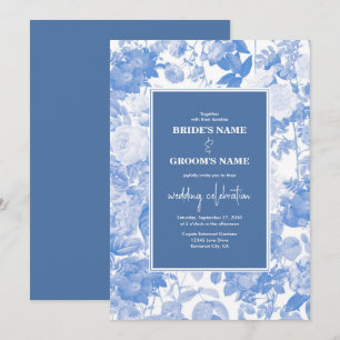 Invitation Aquarelle bleue Mariage de fleurs botaniques