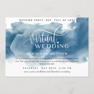 Invitation Aquarelle bleue, Mariage virtuel en ligne