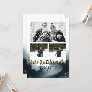 Invitation Aquarelle bleue Mele Kalikimaka Photo de vacances