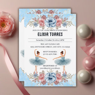 Invitation Aquarelle bleue mignonne Baby shower de Ballerina 
